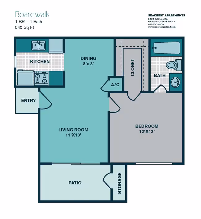 1 Bedroom A1 - 540sqft - BOARDWALK 1904P floor plan